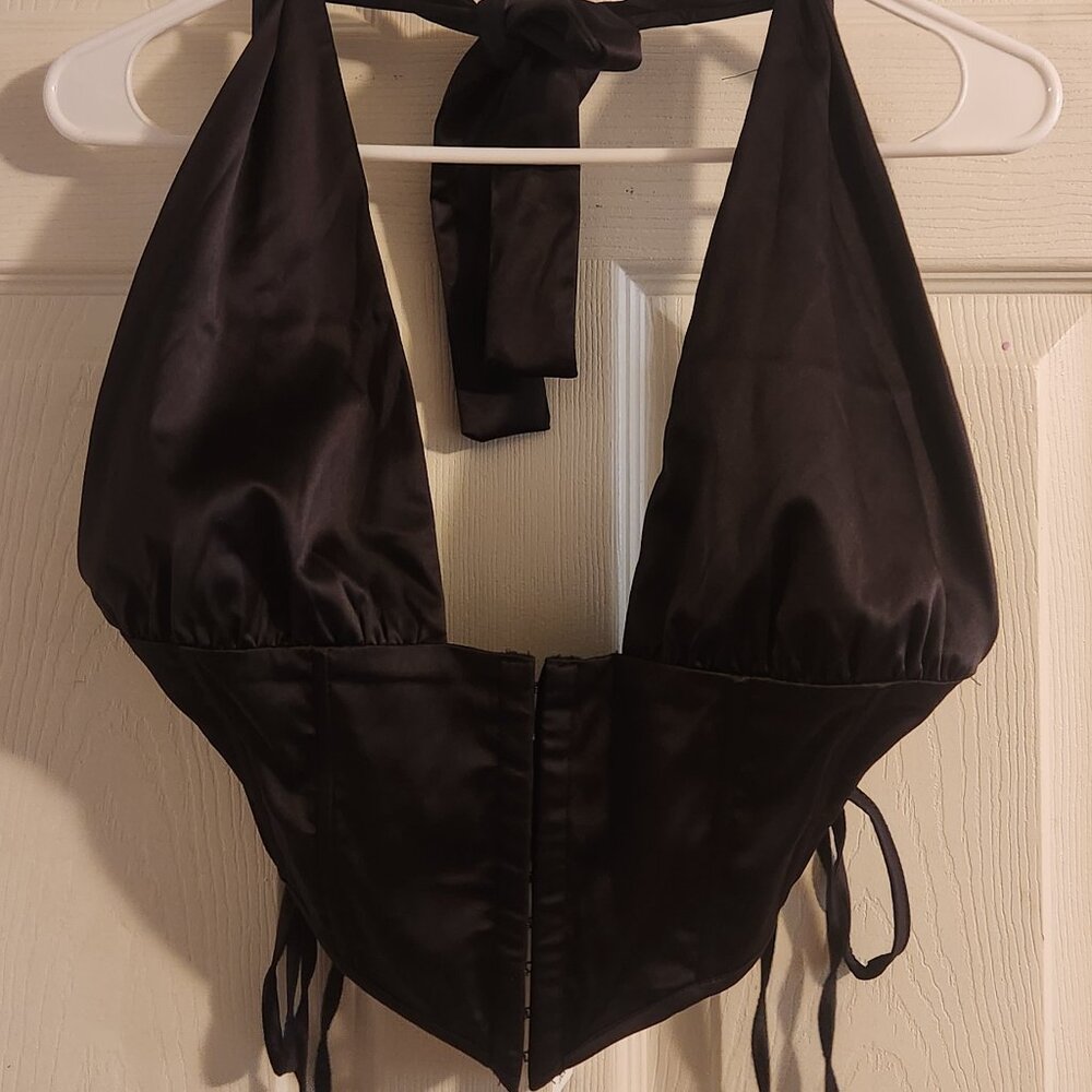 Windsor Black Satin Halter Corset Top